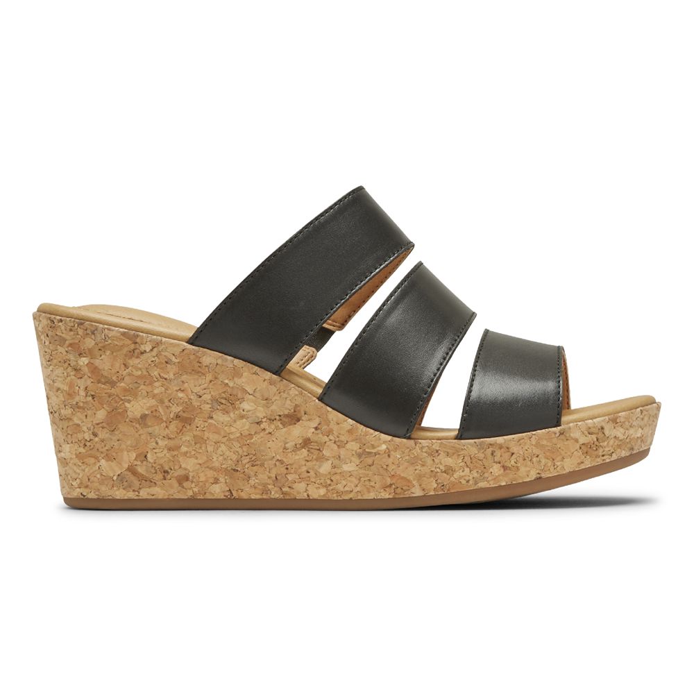 Șlapi Rockport Dama Lyla Banded Wedges Negrii - Romania 5273-HSUKZ